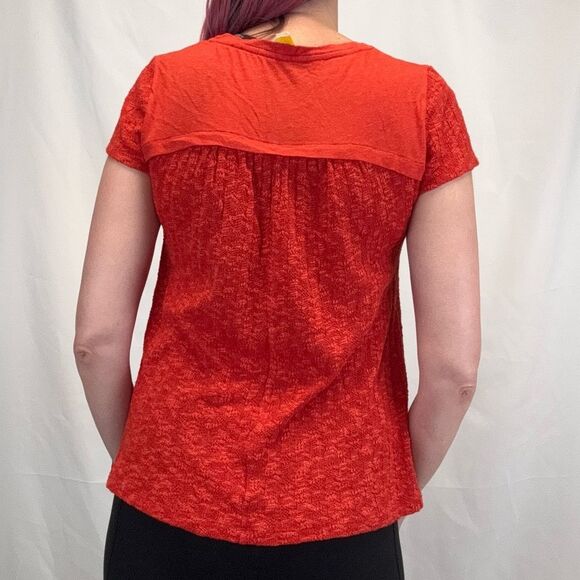 Anthrolologie Brand Women Knit Jersey T Tee Shirt Bright Orange Red M Med Medium - Picture 2 of 13